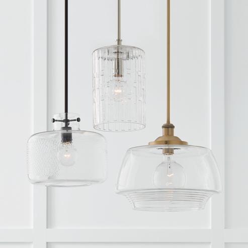 Glass pendant lighting family featuring multiple shapes and sizes.