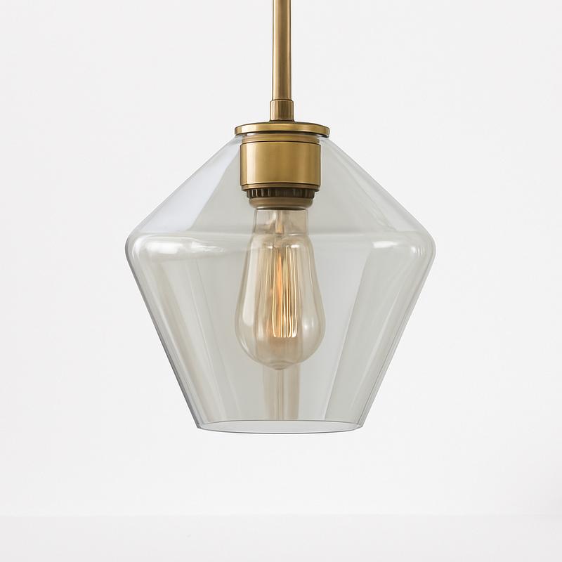 Front view of a decorative glass pendant light for architectural interiors.