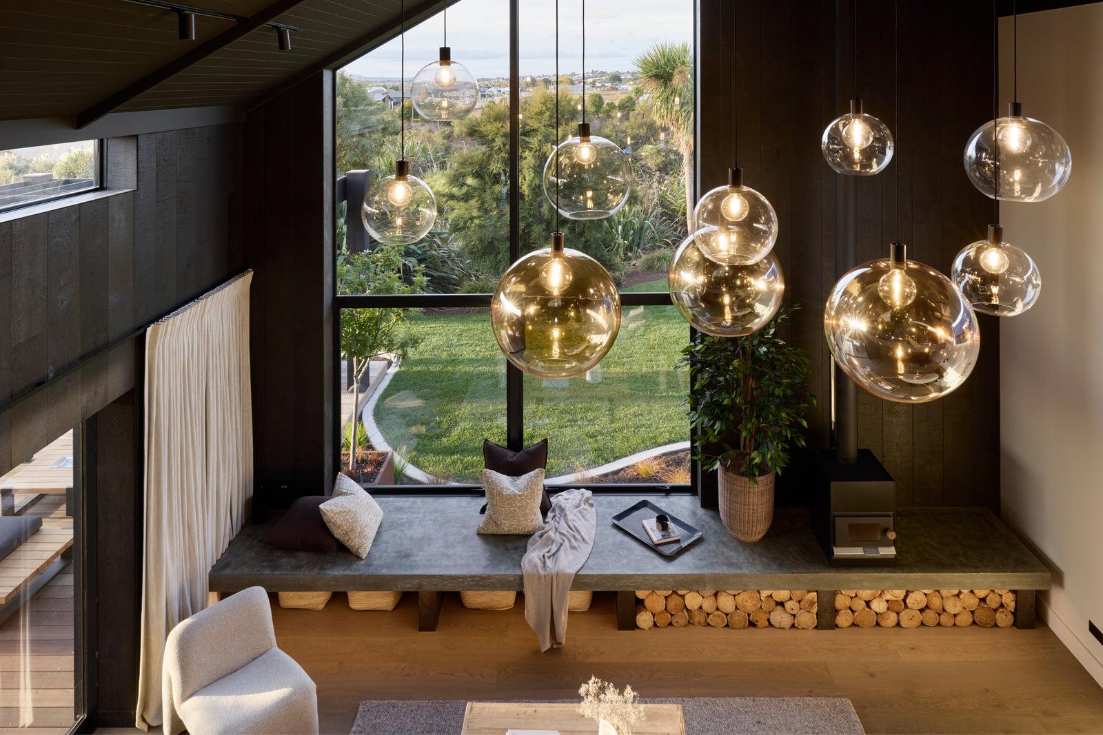 Glass pendant lighting installed in a premium hospitality interior.