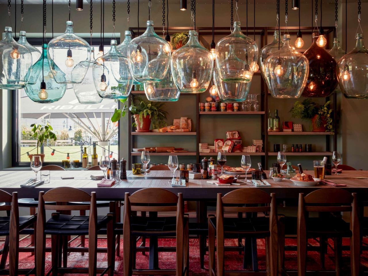 Glass pendant lighting installed in a premium hospitality interior.