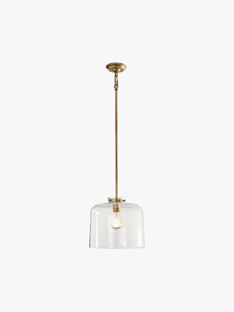 Front view of a decorative glass pendant light for architectural interiors.