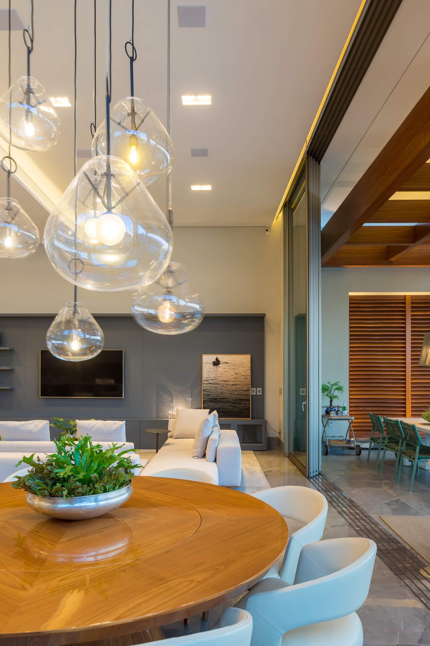 Glass pendant lighting installed in a premium hospitality interior.