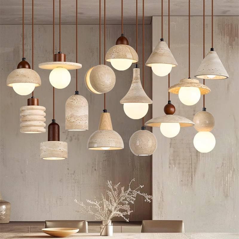 Stone pendant lighting family featuring multiple sizes and design variations.