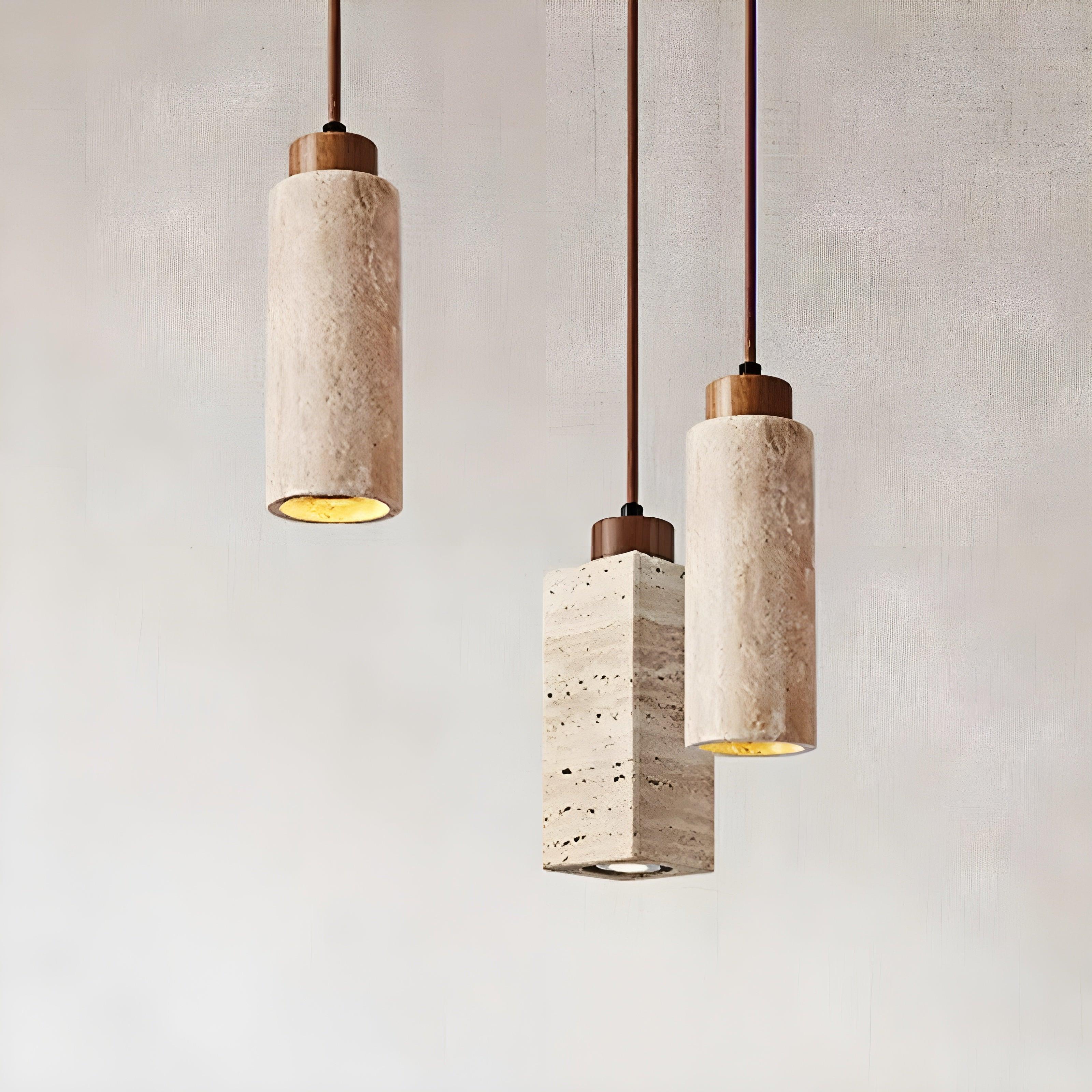 Stone pendant lighting family featuring multiple sizes and design variations.
