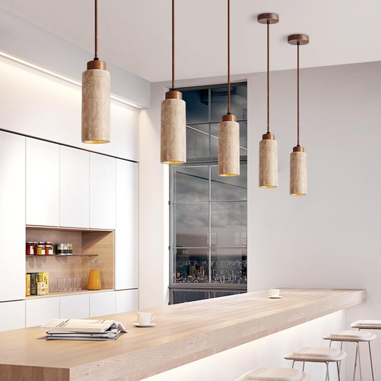 Stone pendant lighting installed in a premium hospitality interior.
