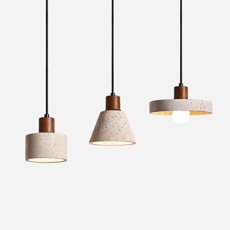 Stone pendant lighting family featuring multiple sizes and design variations.