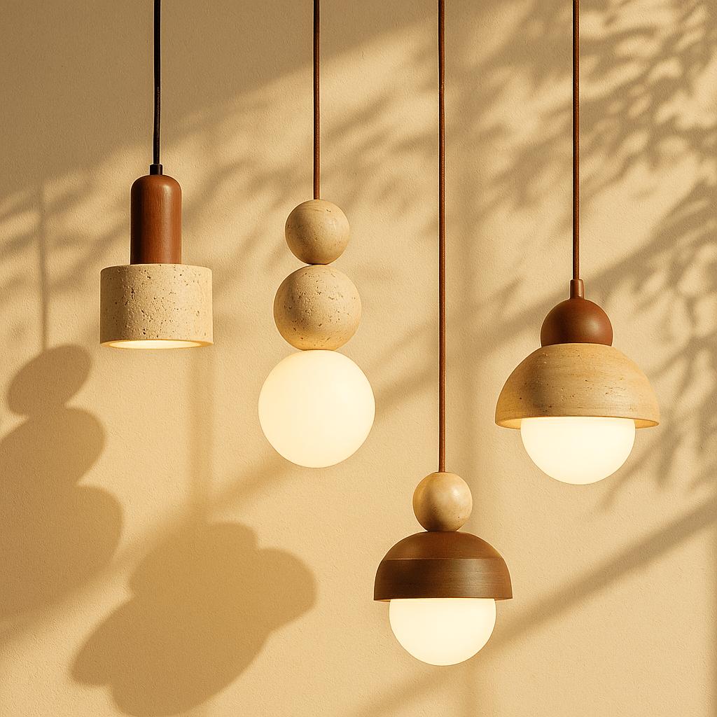 Stone pendant lighting family featuring multiple sizes and design variations.
