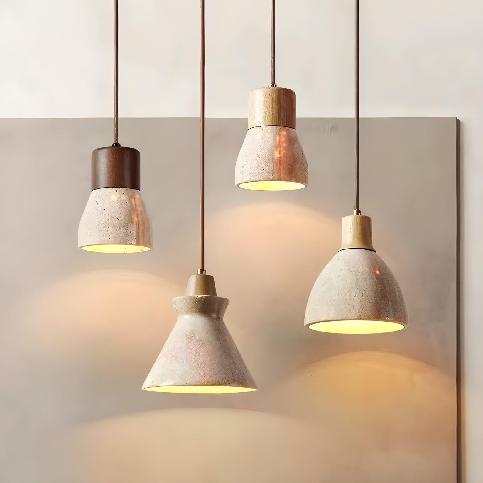 Stone pendant lighting family featuring multiple sizes and design variations.