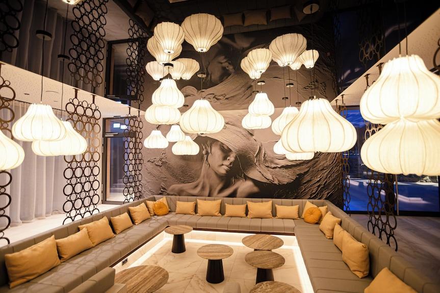 Organic pendant lighting installed in a premium hospitality interior.