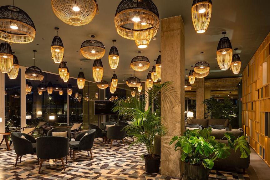 Organic pendant lighting installed in a premium hospitality interior.