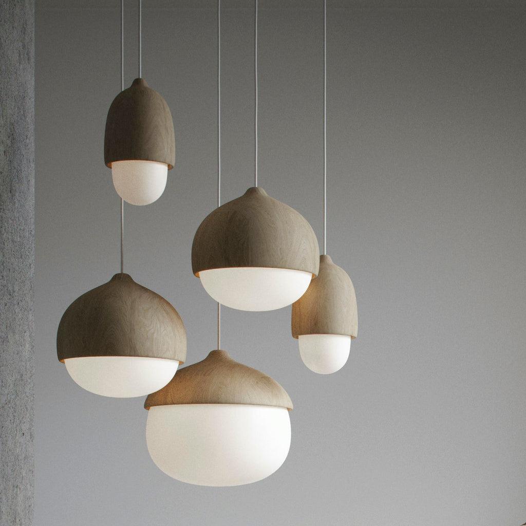 Organic pendant lighting family featuring multiple sizes and design variations.