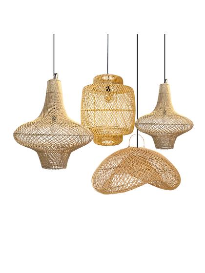 Organic pendant lighting family featuring multiple sizes and design variations.
