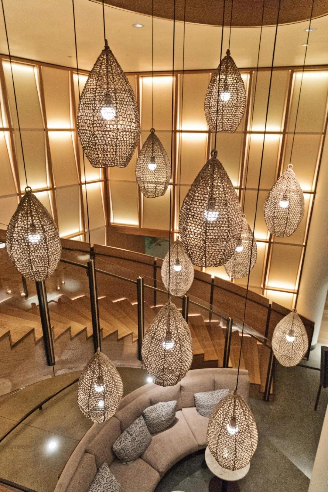 Organic pendant lighting installed in a premium hospitality interior.