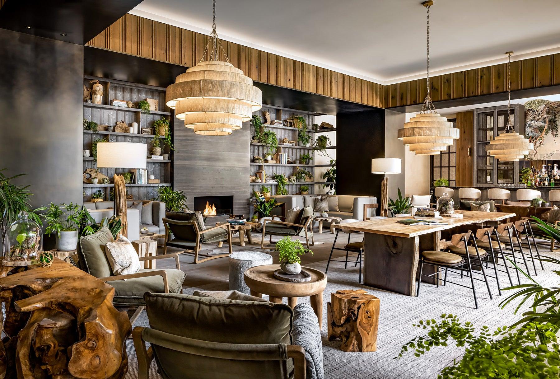 Organic pendant lighting installed in a premium hospitality interior.