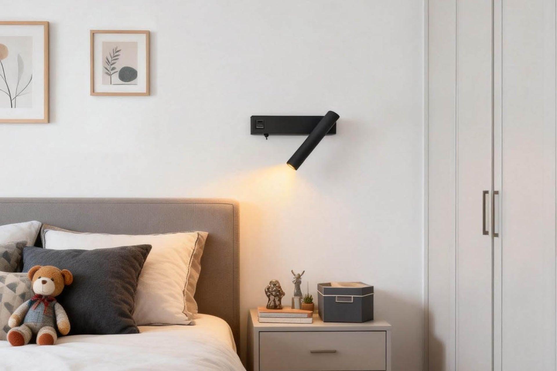 Reading wall lamp installed beside a luxury hotel bed providing comfortable task illumination.