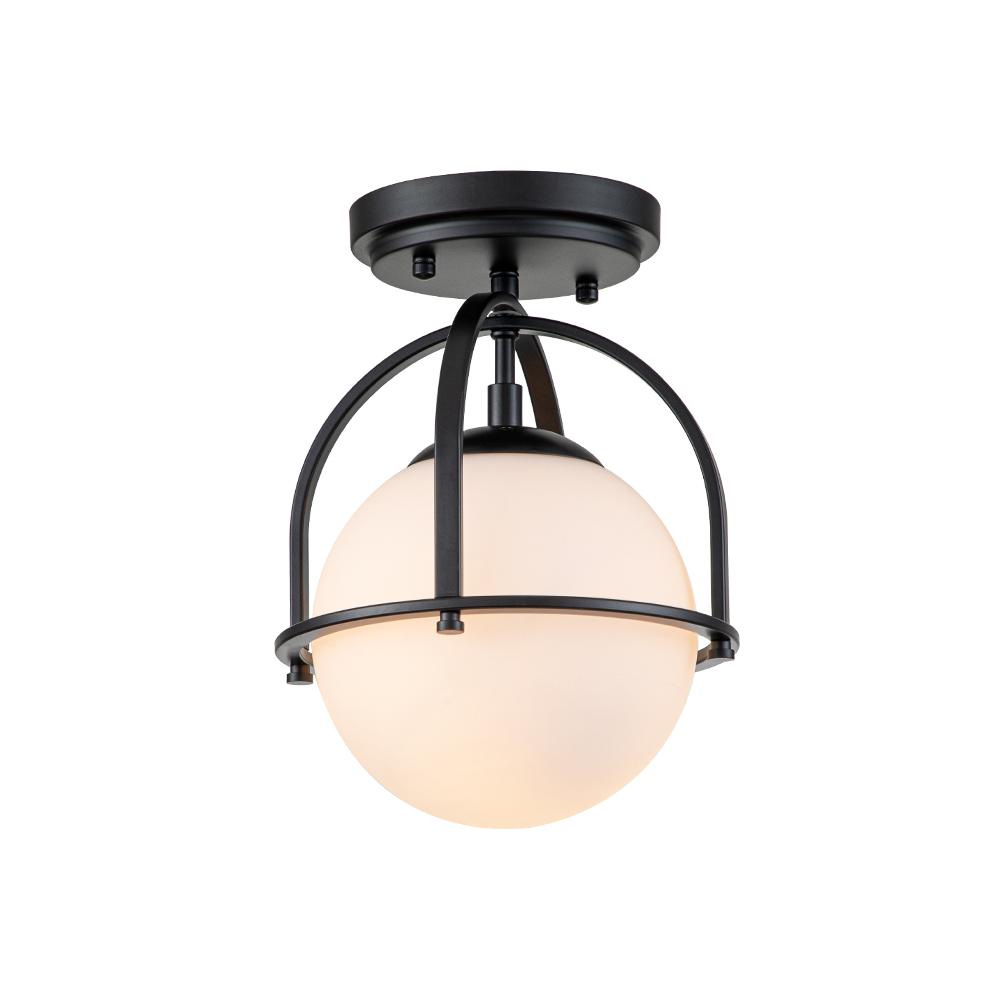 Opal glass globe ceiling light with a compact decorative ceiling mount