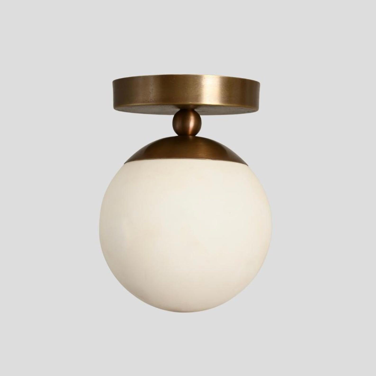 Front view of a white opal glass globe ceiling light
