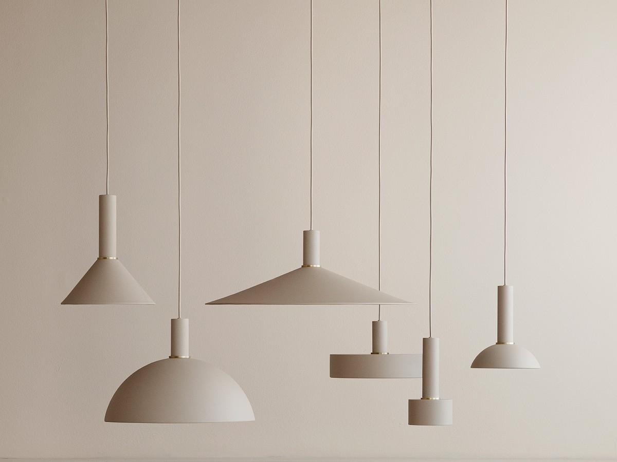 Minimal pendant light collection with different sizes, finishes and suspension options.