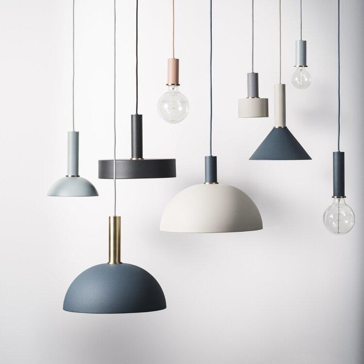 Minimal pendant light collection with different sizes, finishes and suspension options.