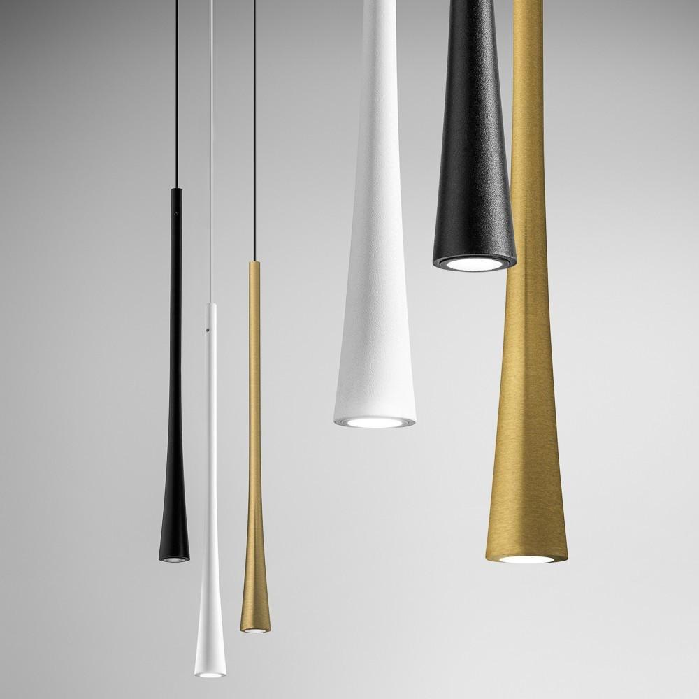 Minimal pendant light collection with different sizes, finishes and suspension options.