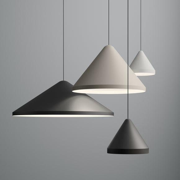 Minimal pendant light collection with different sizes, finishes and suspension options.