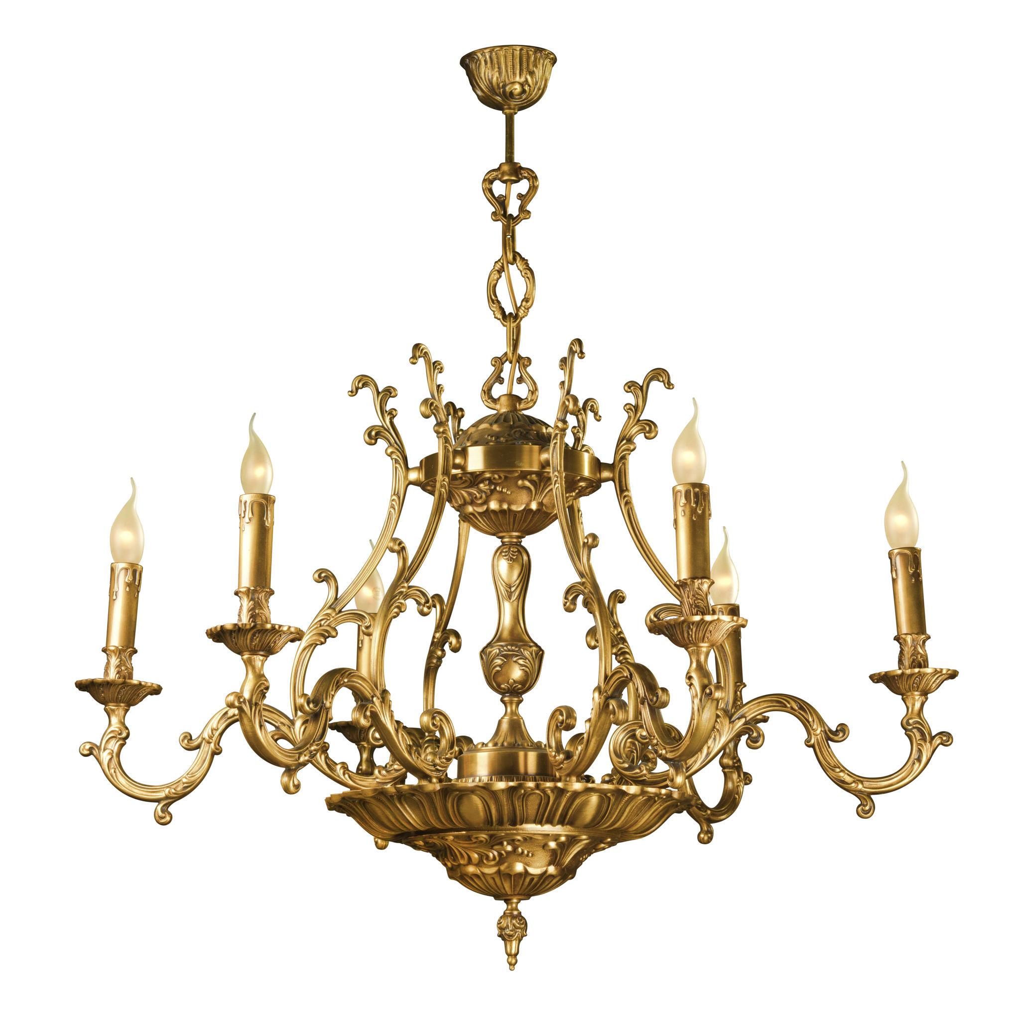 Front view of a traditional classic chandelier with elegant detailing.