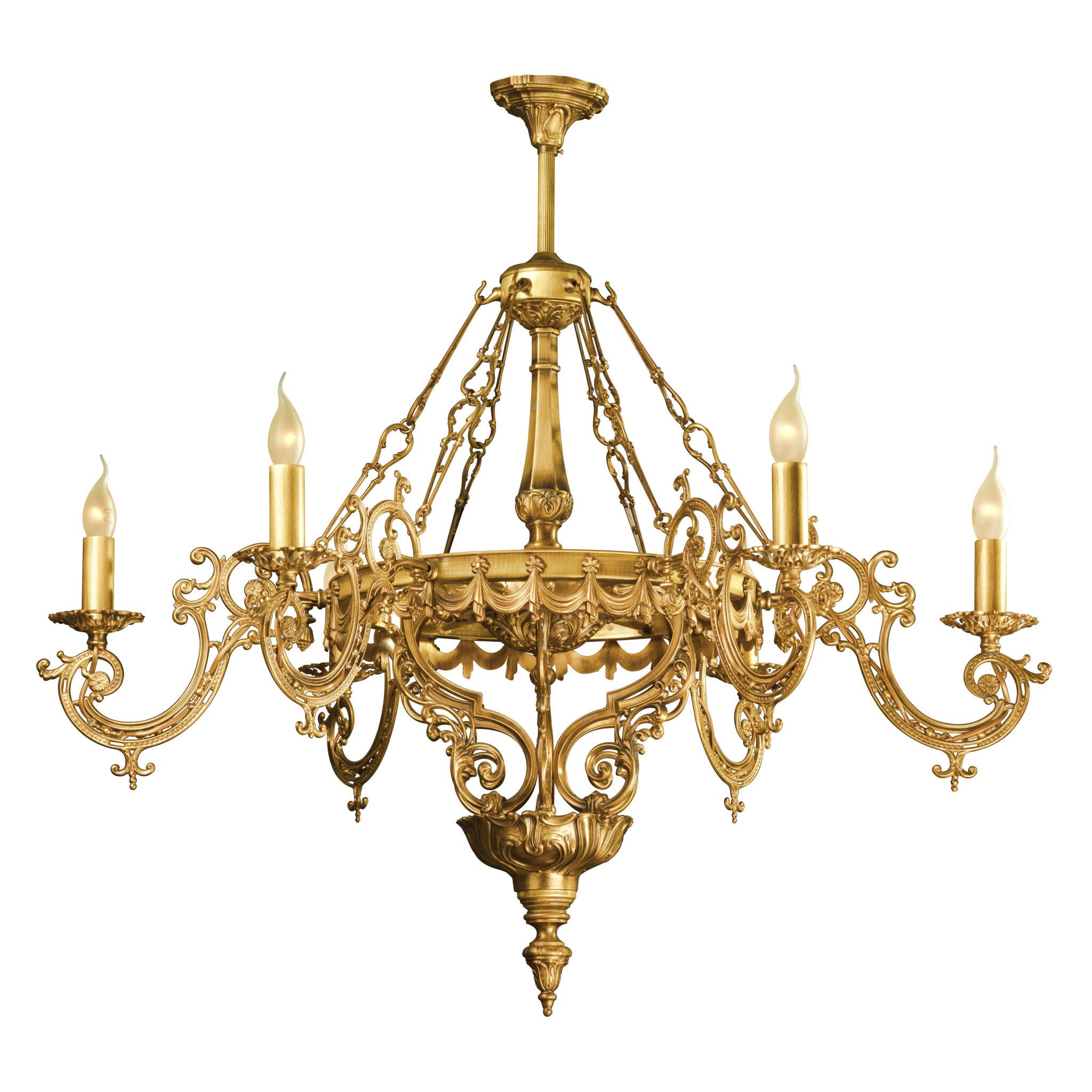 Front view of a traditional classic chandelier with elegant detailing.