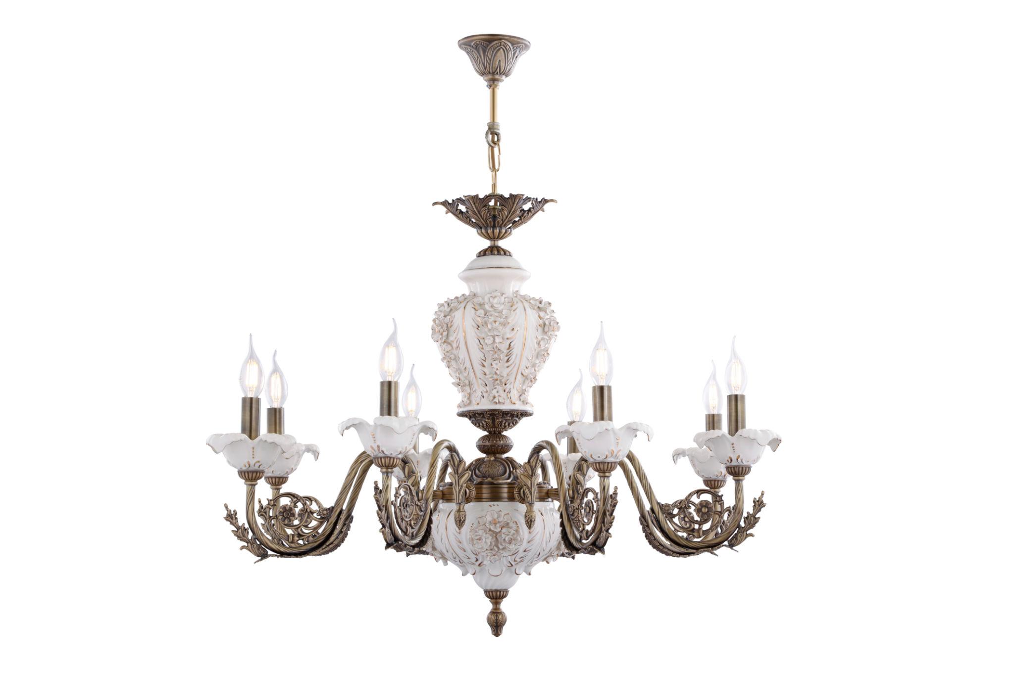 Front view of a traditional classic chandelier with elegant detailing.