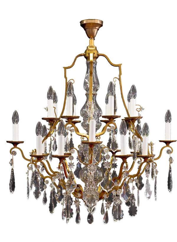Front view of a traditional classic chandelier with elegant detailing.