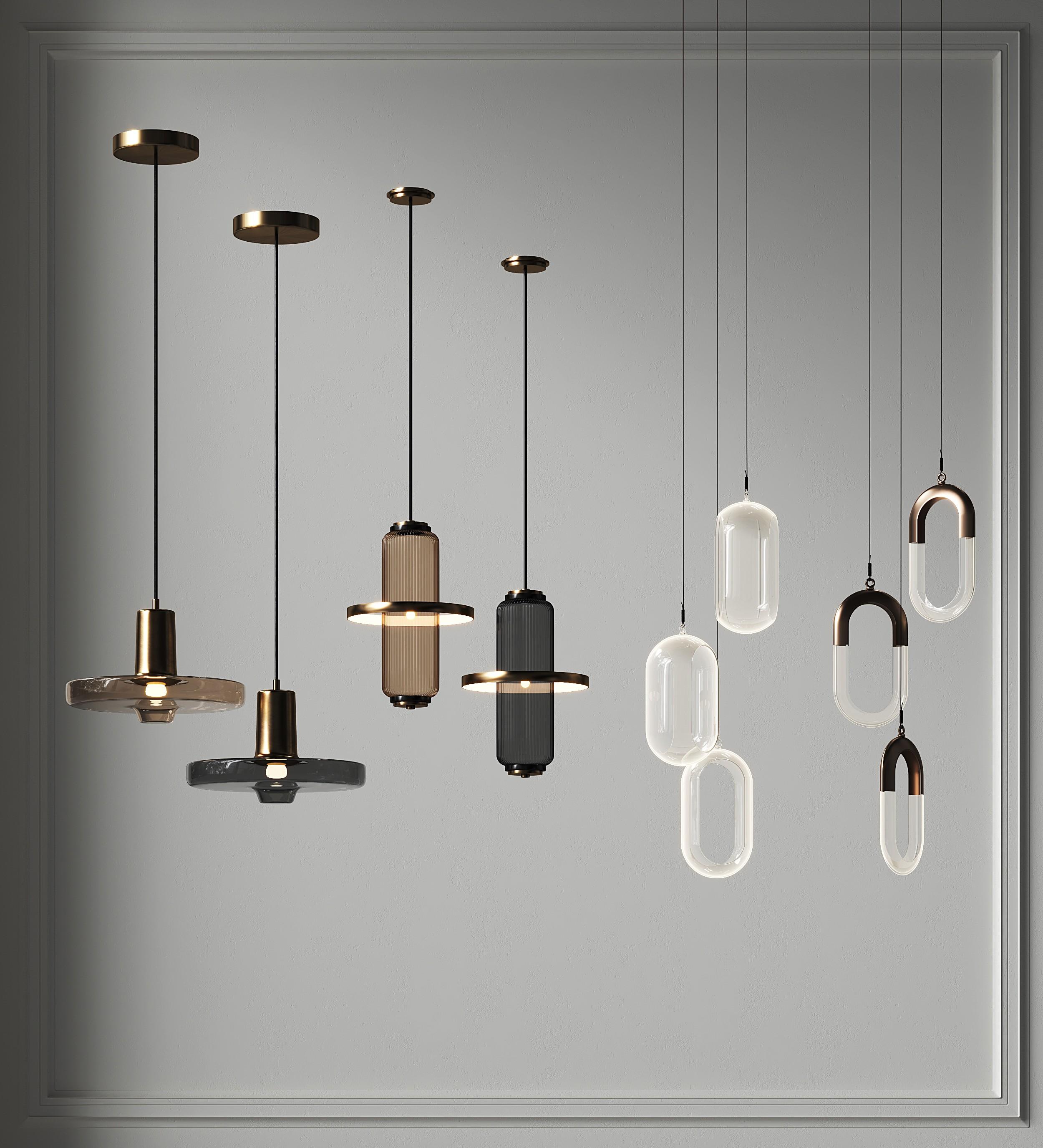 Contemporary pendant light collection with different sizes, finishes and suspension options.