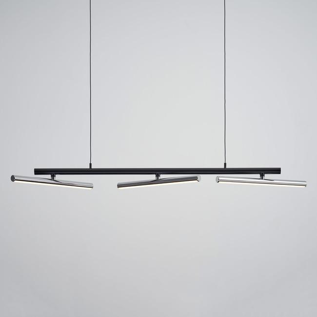 Front view of a minimalist chandelier with slim geometric lines.