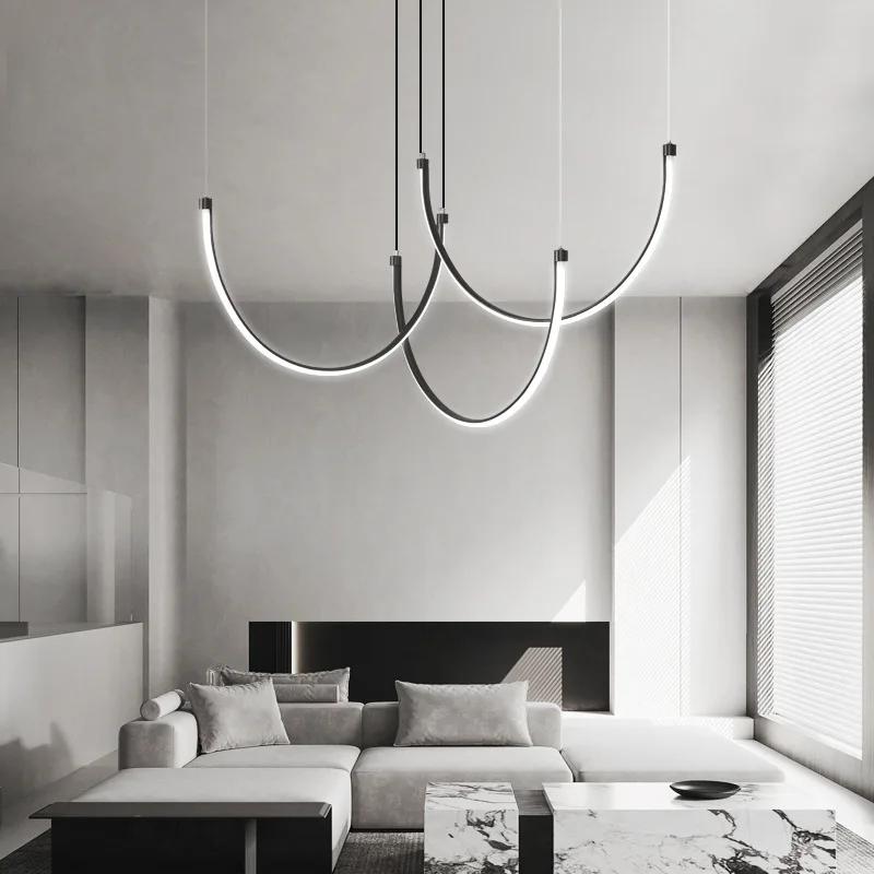 Front view of a minimalist chandelier with slim geometric lines.