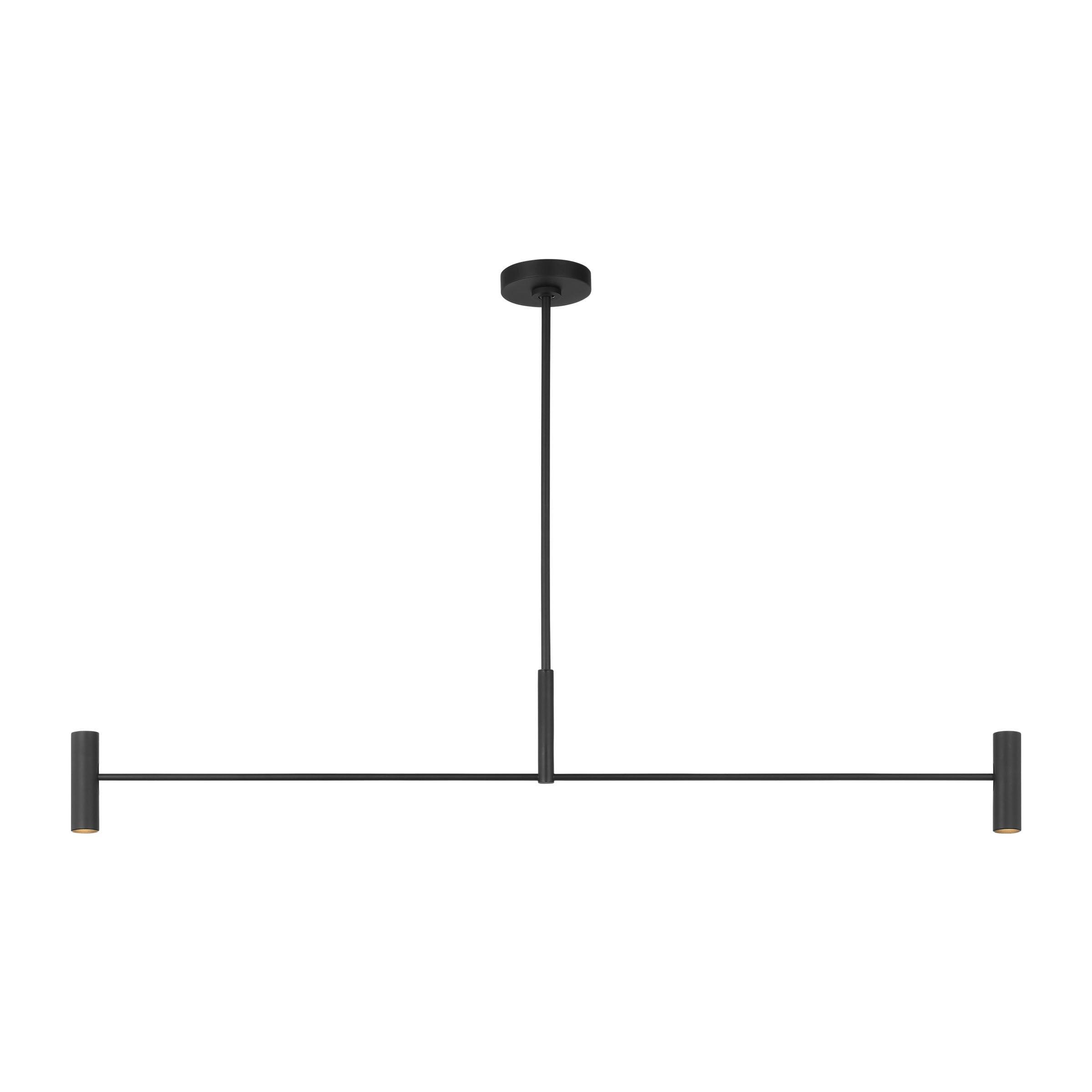 Front view of a minimalist chandelier with slim geometric lines.