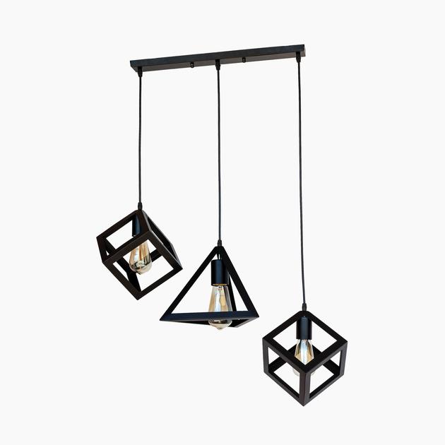 Front view of a minimalist chandelier with slim geometric lines.