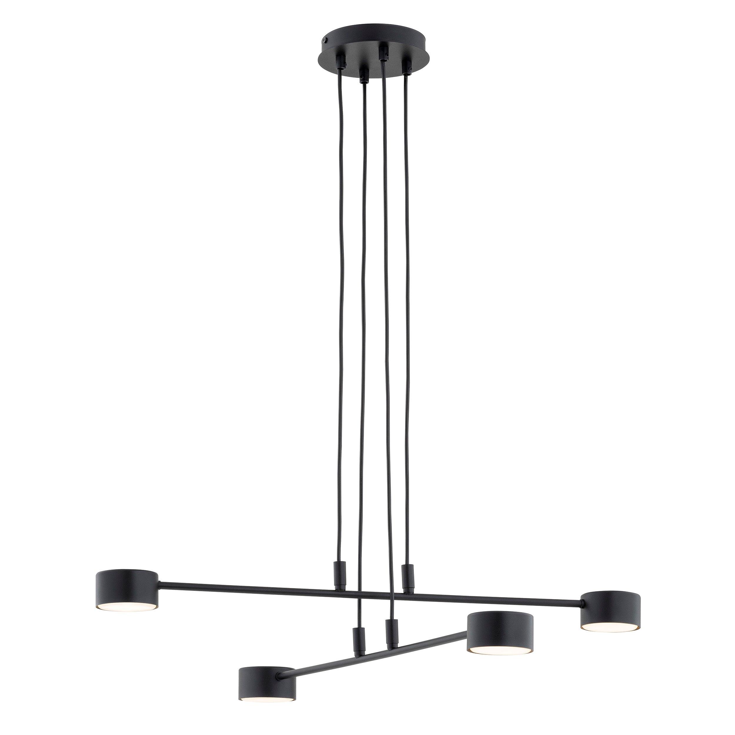 Front view of a minimalist chandelier with slim geometric lines.