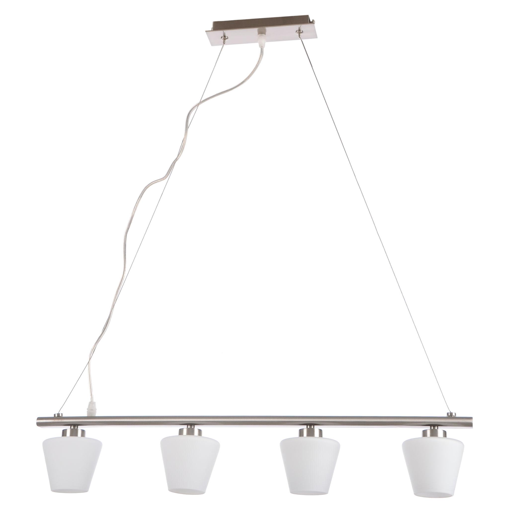 Front view of a minimalist chandelier with slim geometric lines.