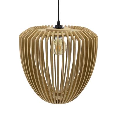 Wooden pendant light photographed on a clean white studio background.