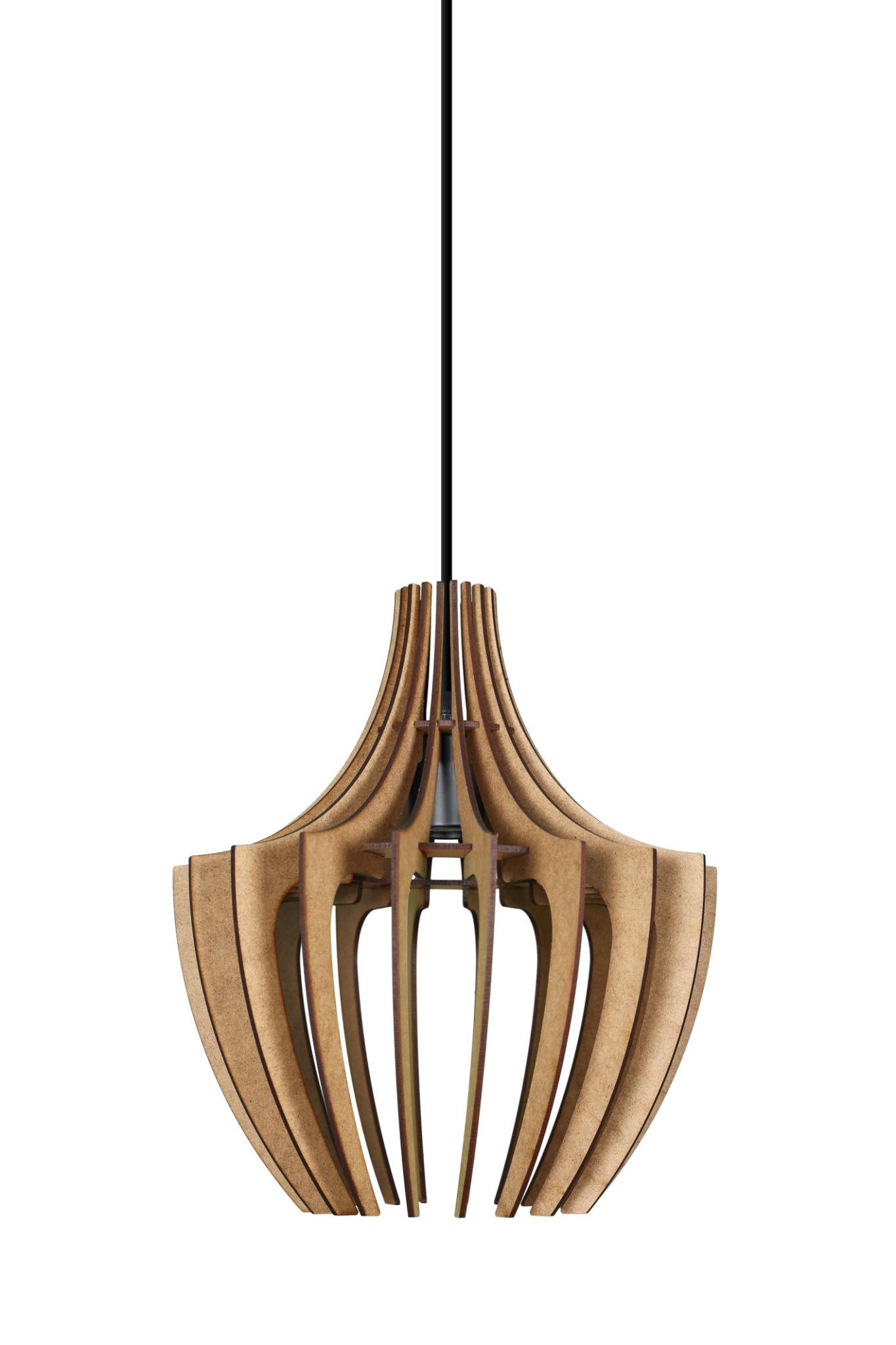 Wooden pendant light photographed on a clean white studio background.