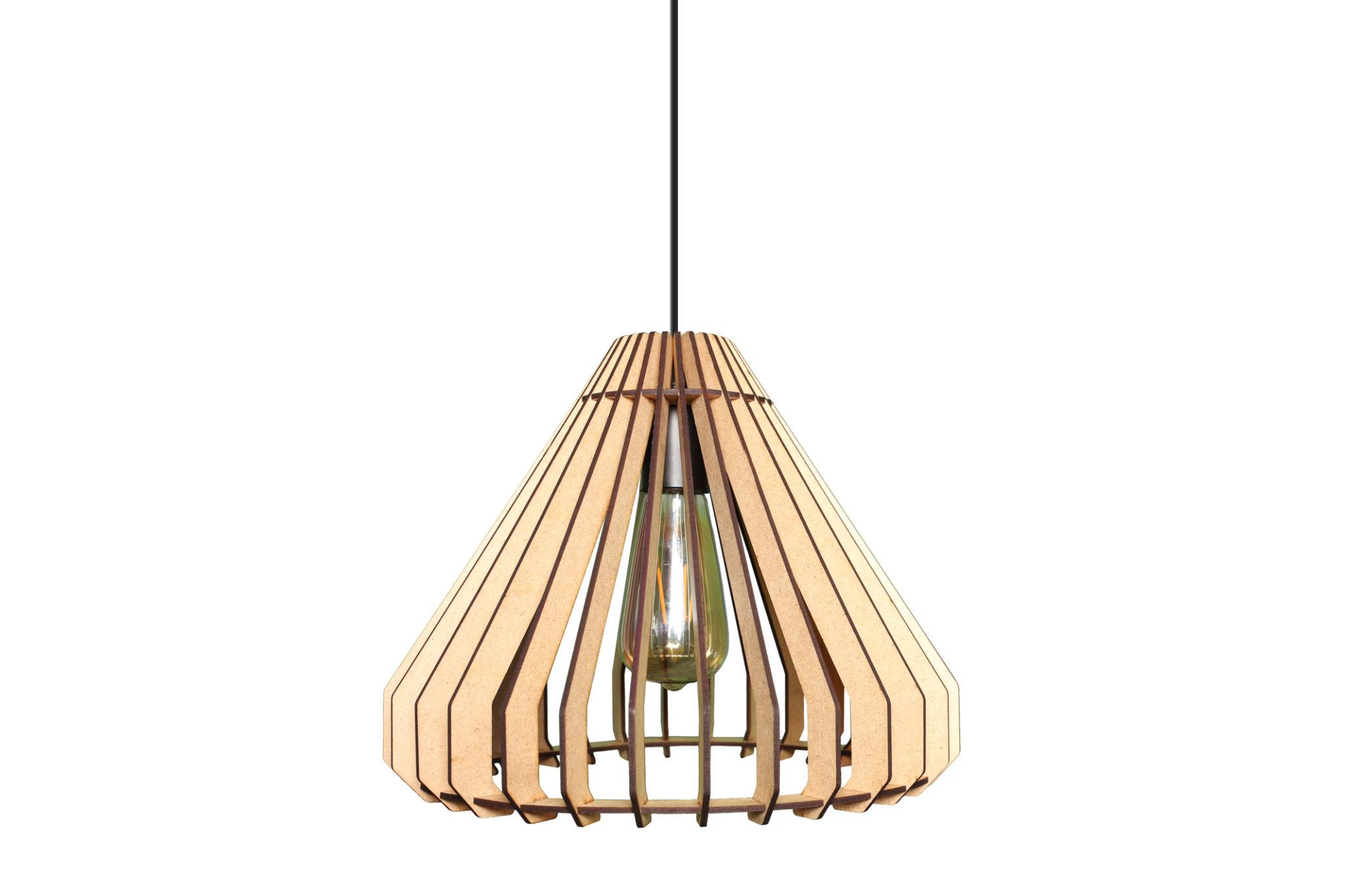 Wooden pendant light photographed on a clean white studio background.