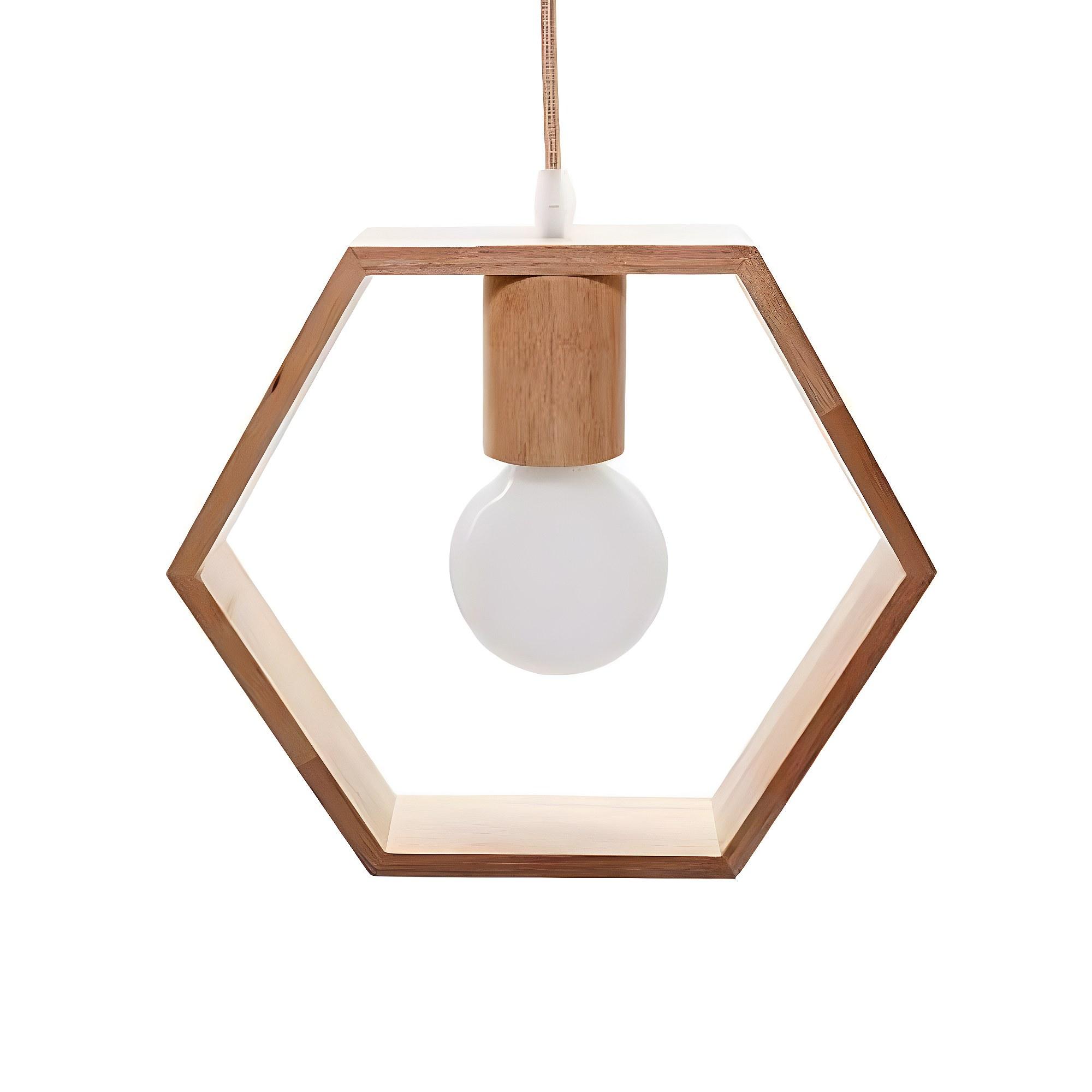 Wooden pendant light photographed on a clean white studio background.