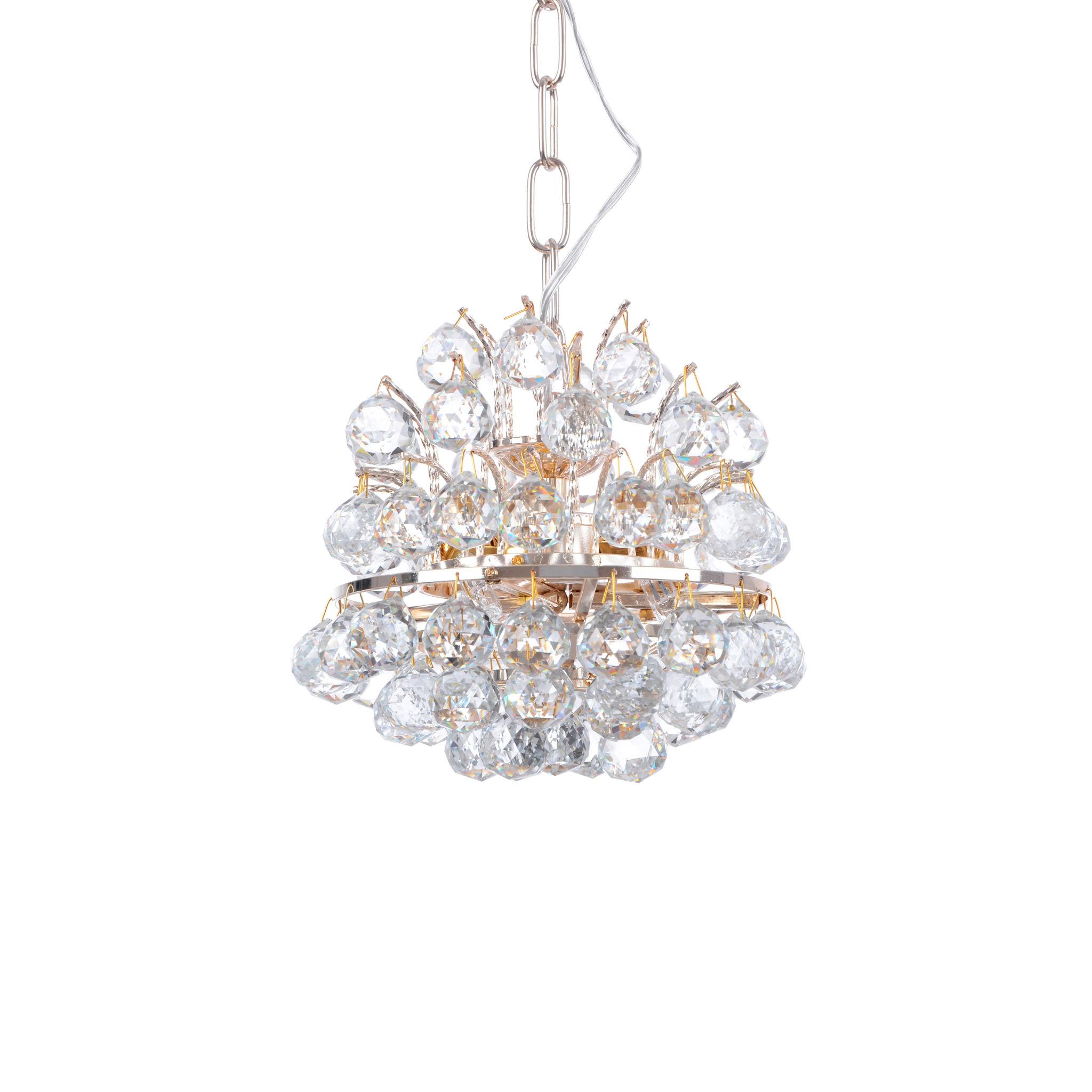 Front view of an elegant crystal chandelier for architectural interiors.