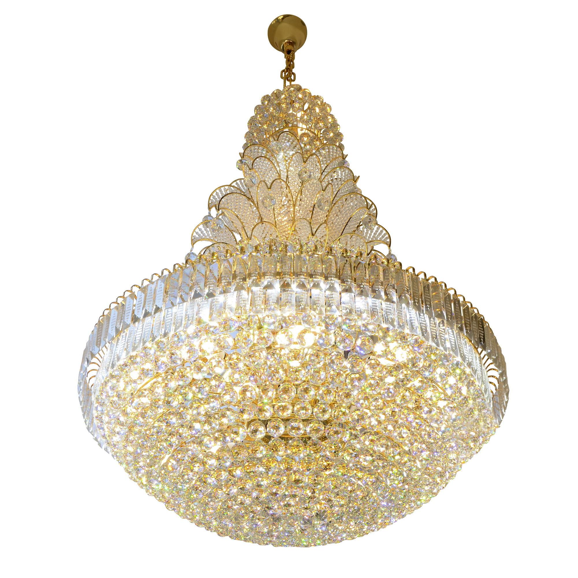 Contemporary crystal chandelier photographed on a clean white studio background.