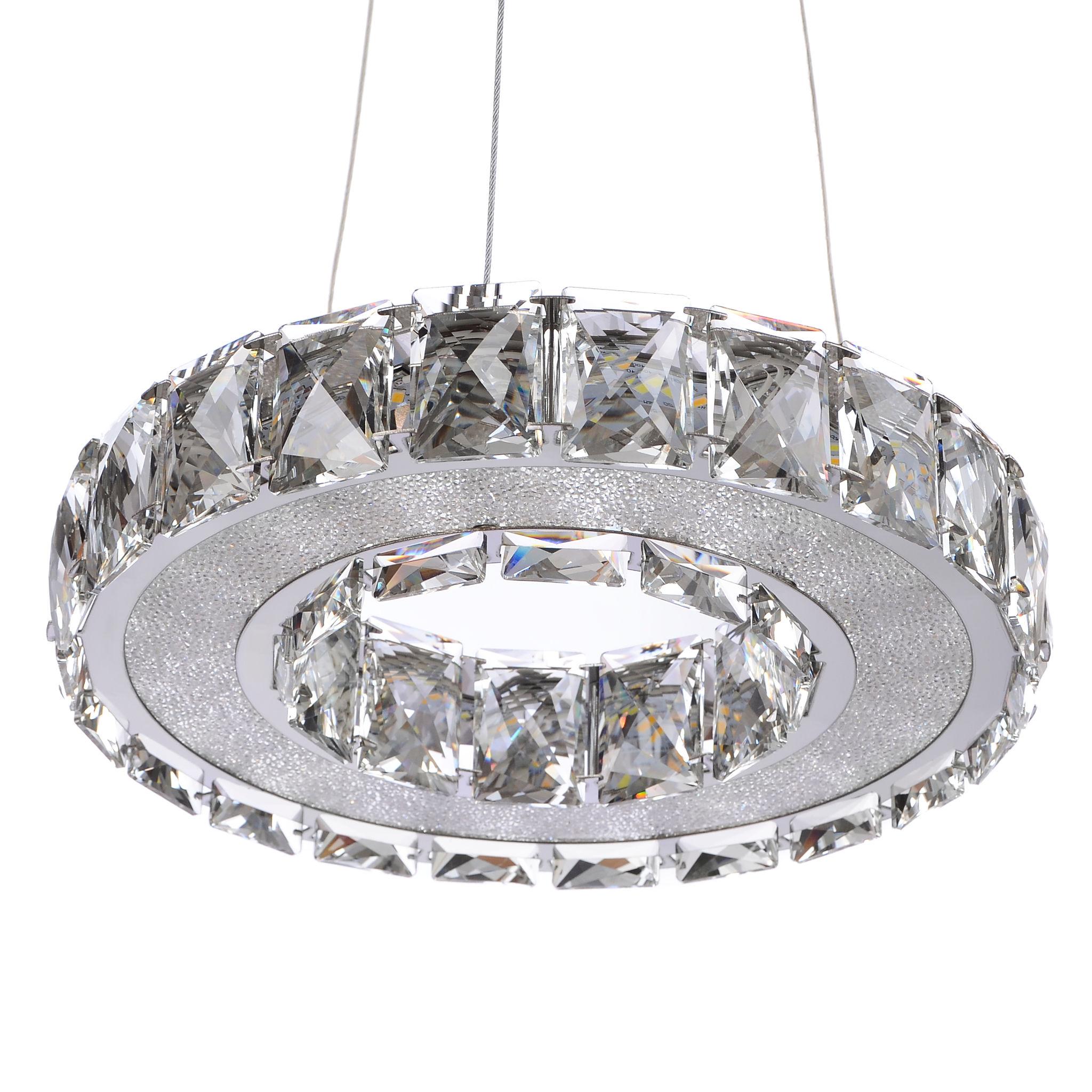 Contemporary crystal chandelier photographed on a clean white studio background.