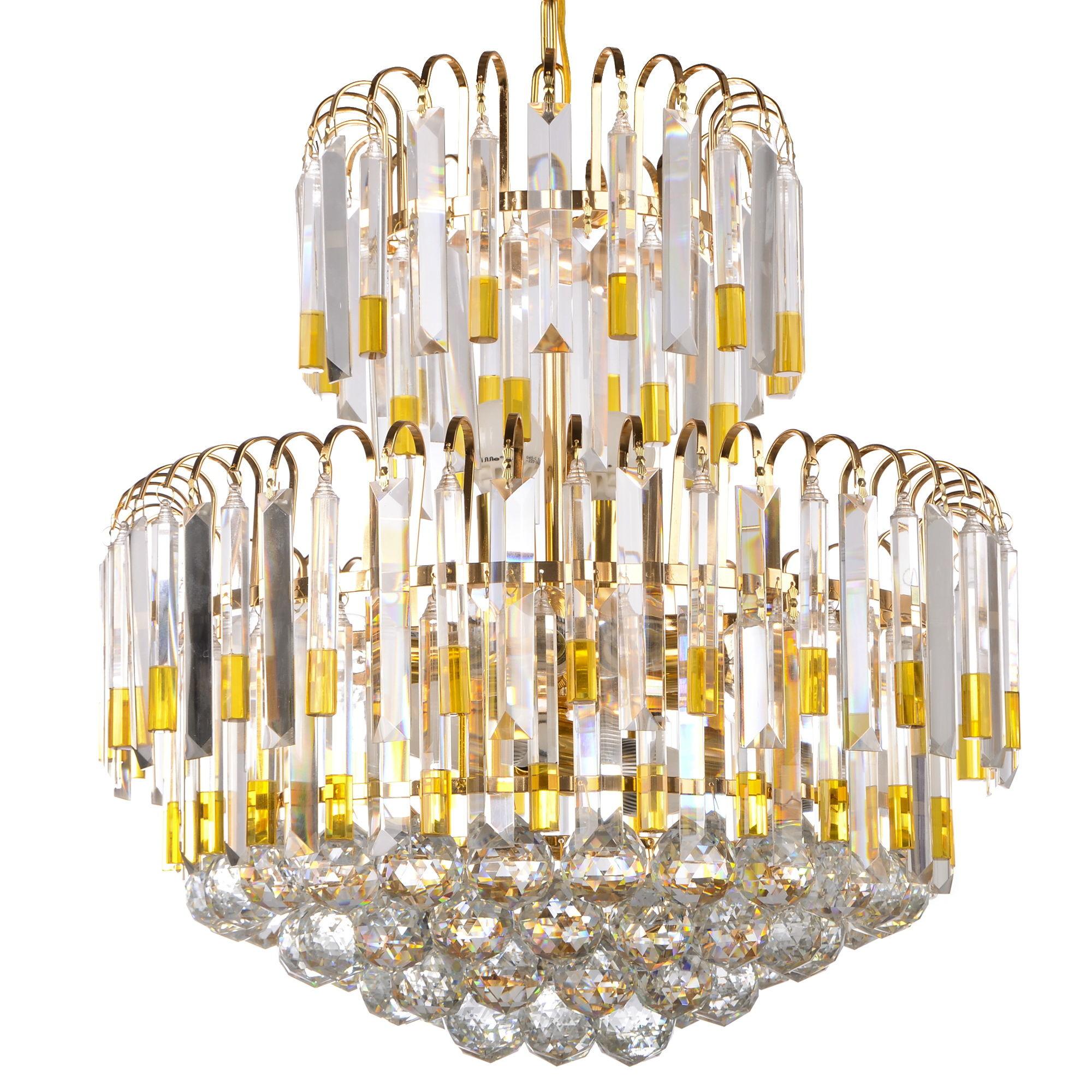 Contemporary crystal chandelier photographed on a clean white studio background.
