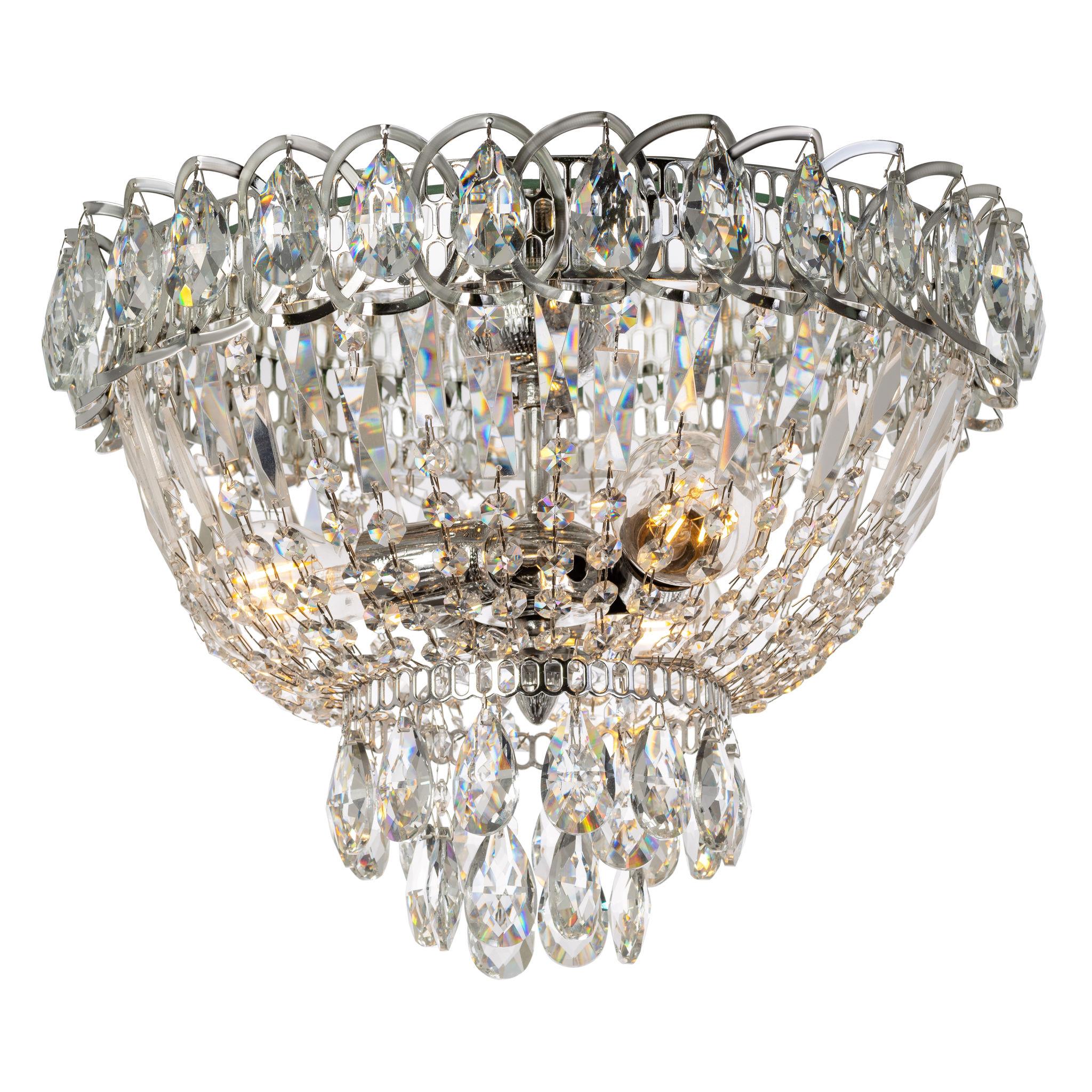 Front view of an elegant crystal chandelier for architectural interiors.