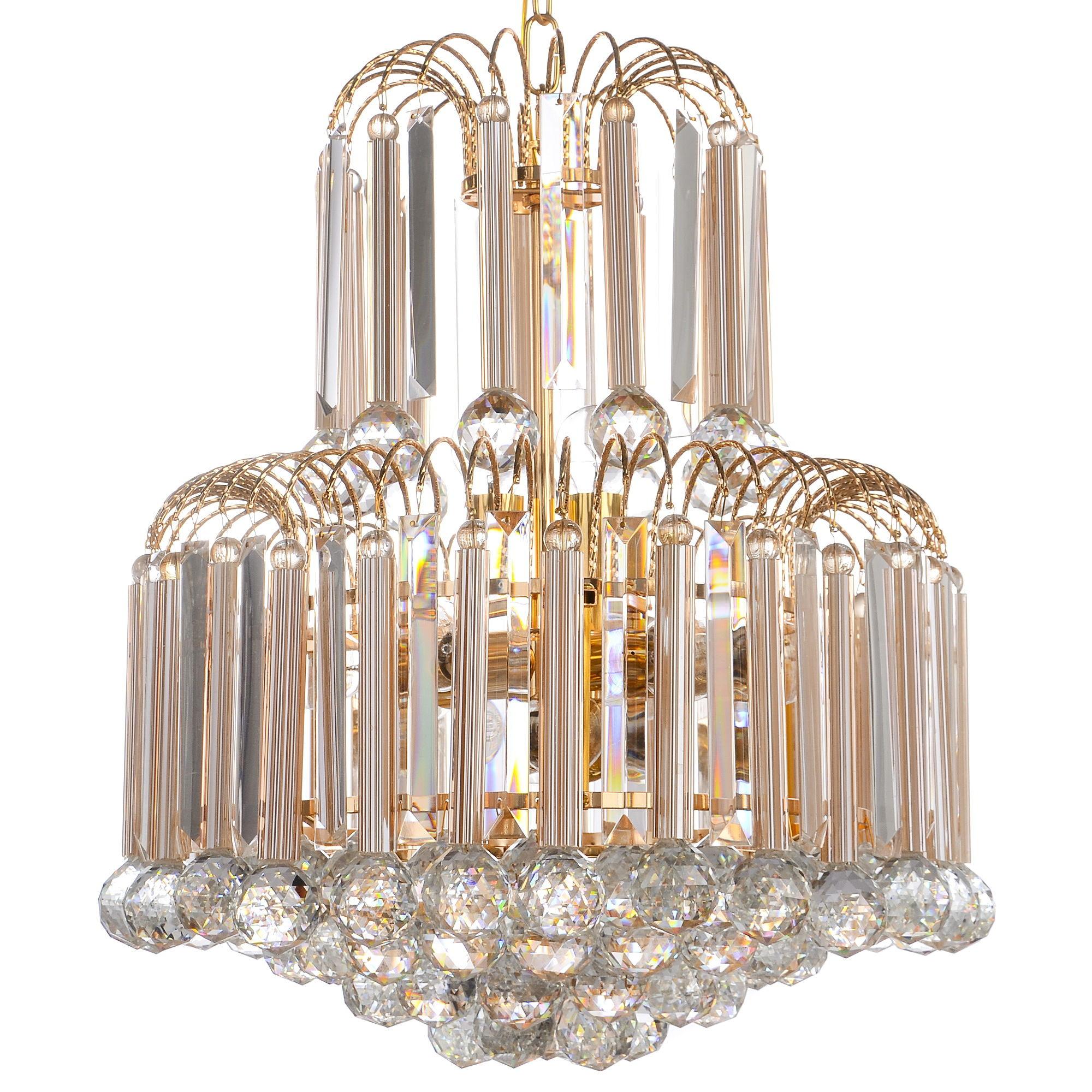 Contemporary crystal chandelier photographed on a clean white studio background.