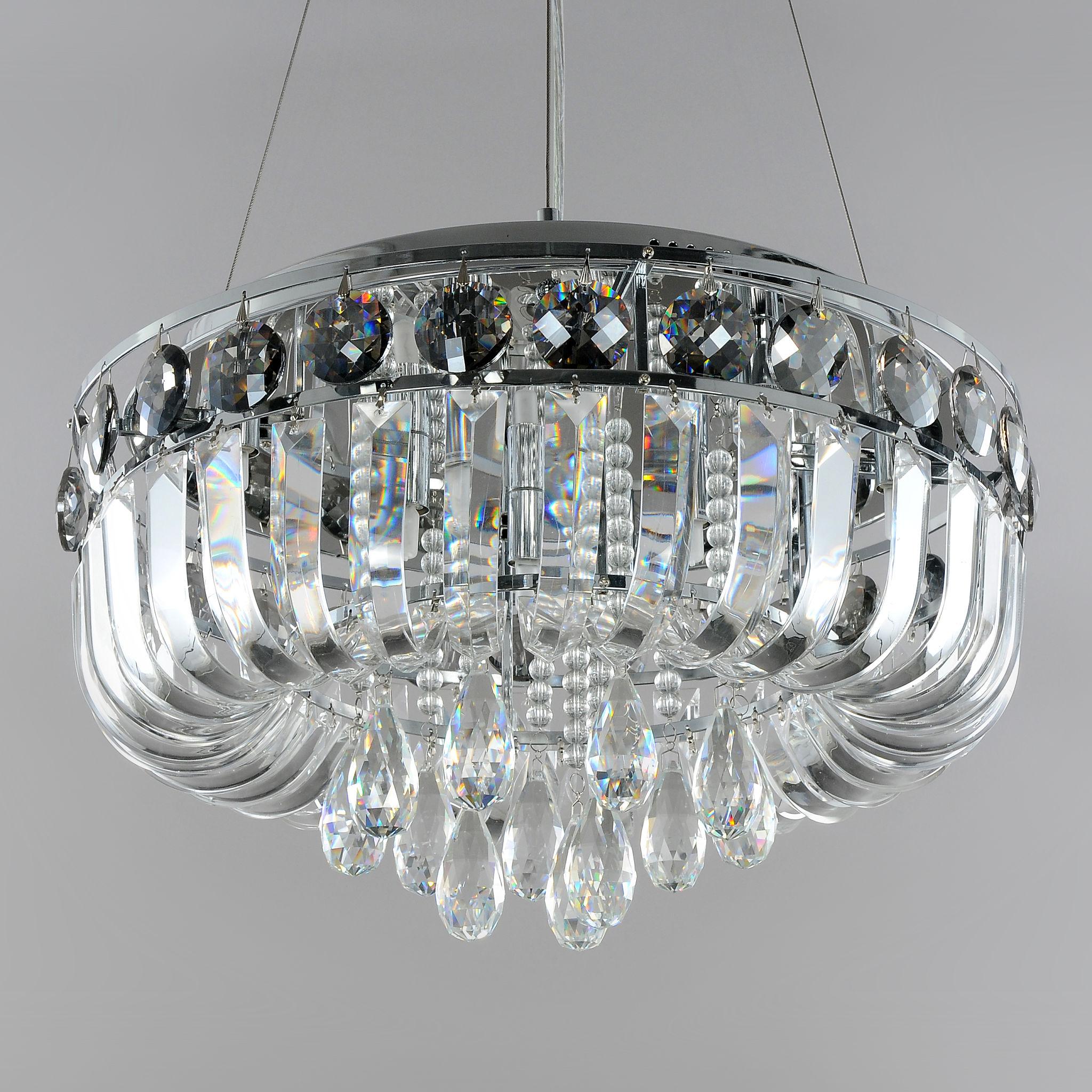 Front view of an elegant crystal chandelier for architectural interiors.