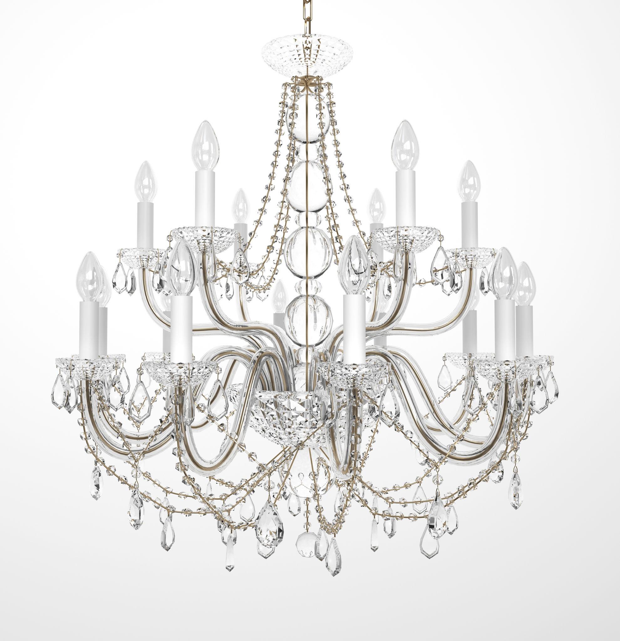 Front view of an elegant crystal chandelier for architectural interiors.