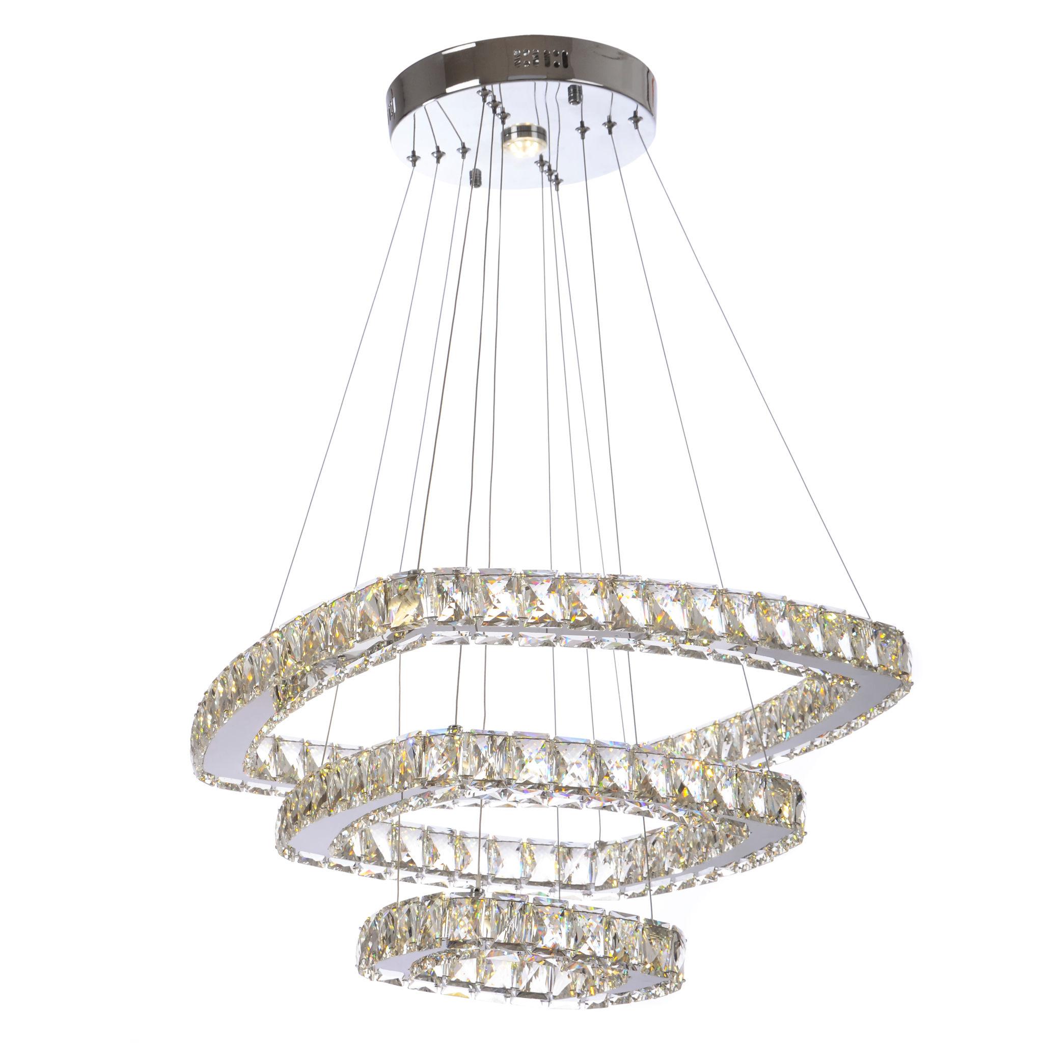 Contemporary crystal chandelier photographed on a clean white studio background.
