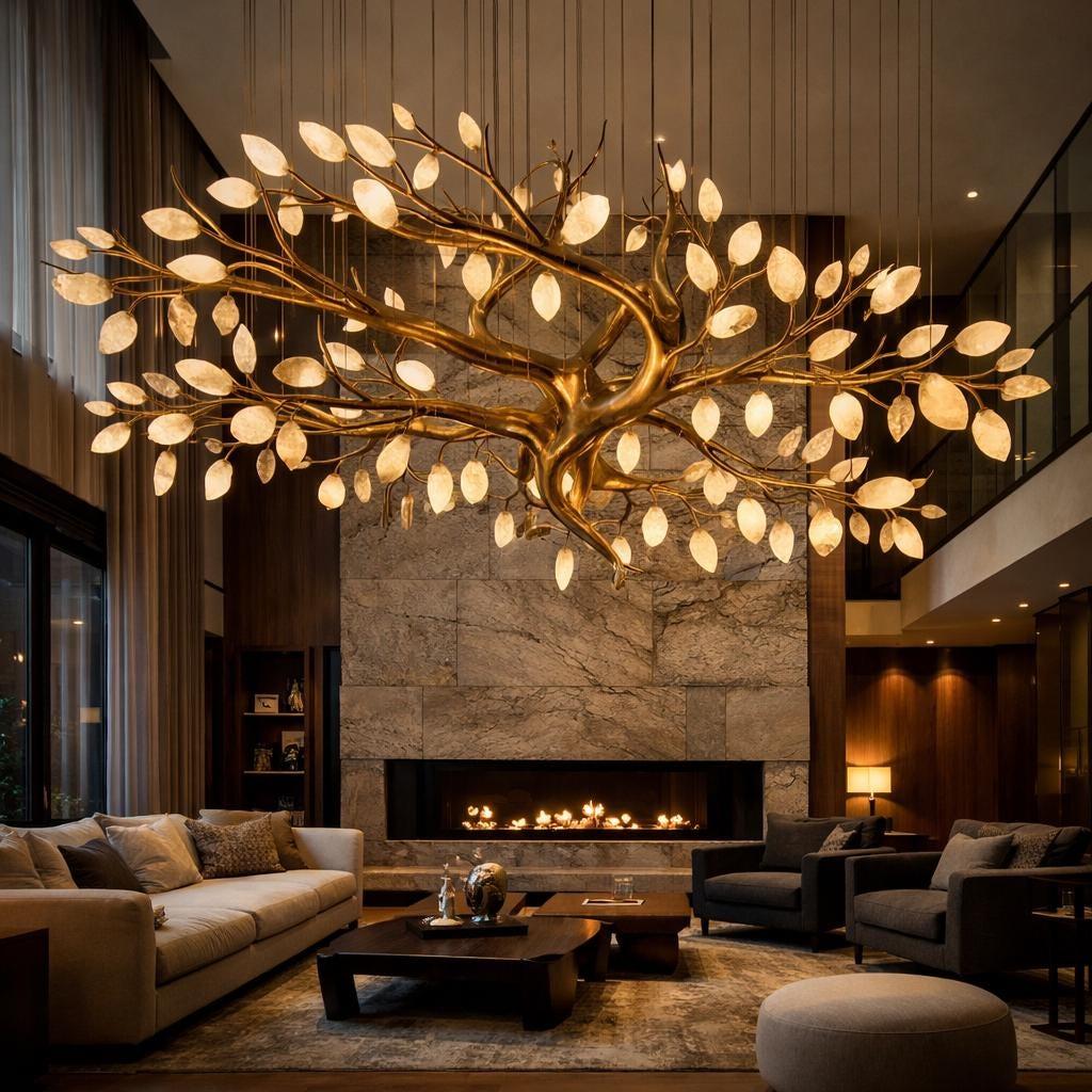 Organic chandelier installed in a premium contemporary residential interior.